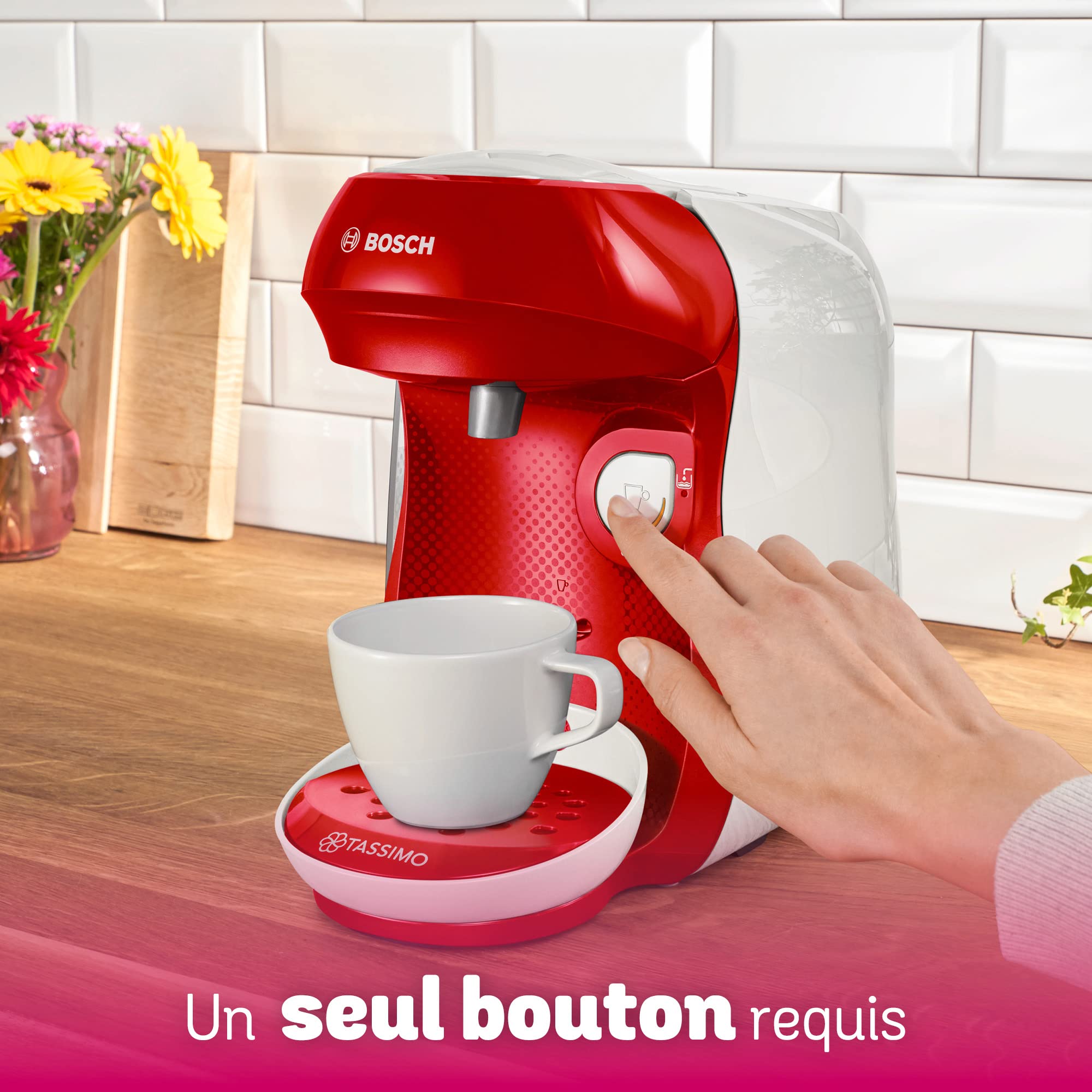 Cafetière Tassimo Happy TAS1006 Rouge & Blanc – OneTouch, +40 Boissons, Compacte