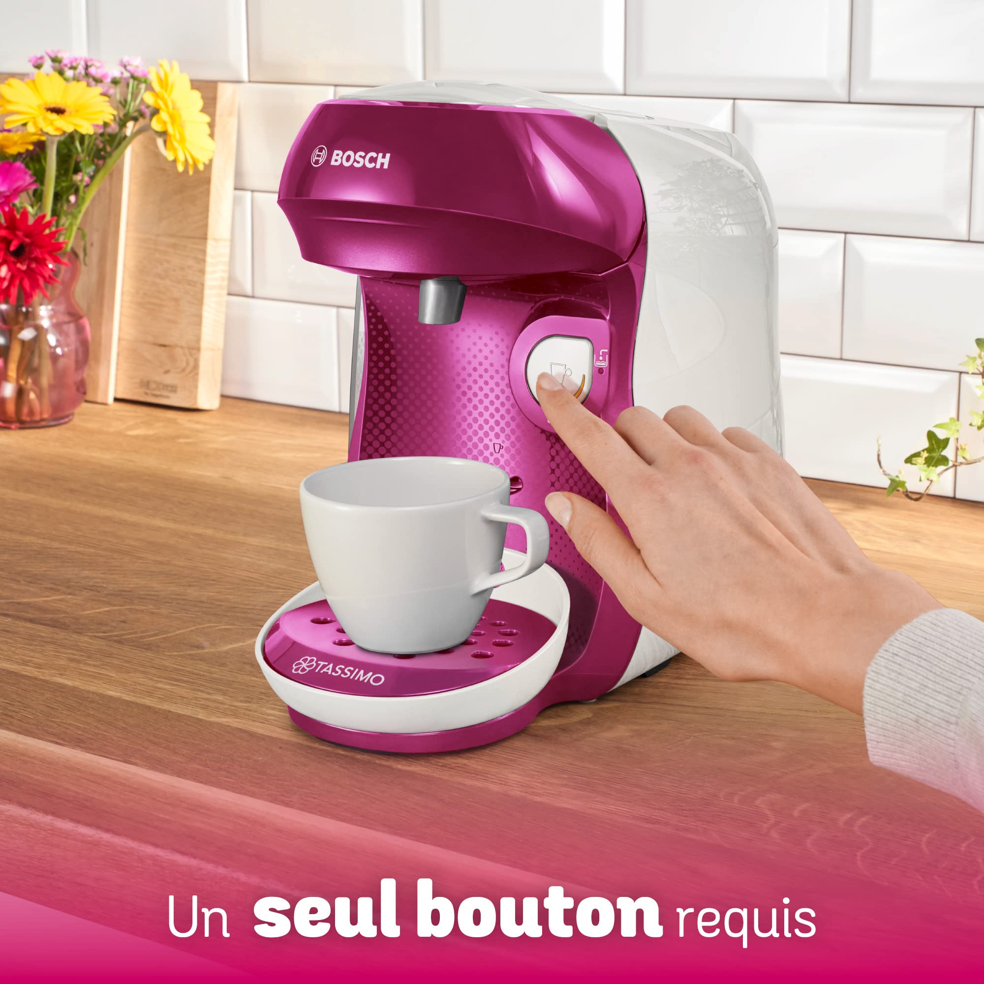Cafetière Tassimo Happy TAS1001 Violet & Blanc – OneTouch, +40 Boissons, Compacte