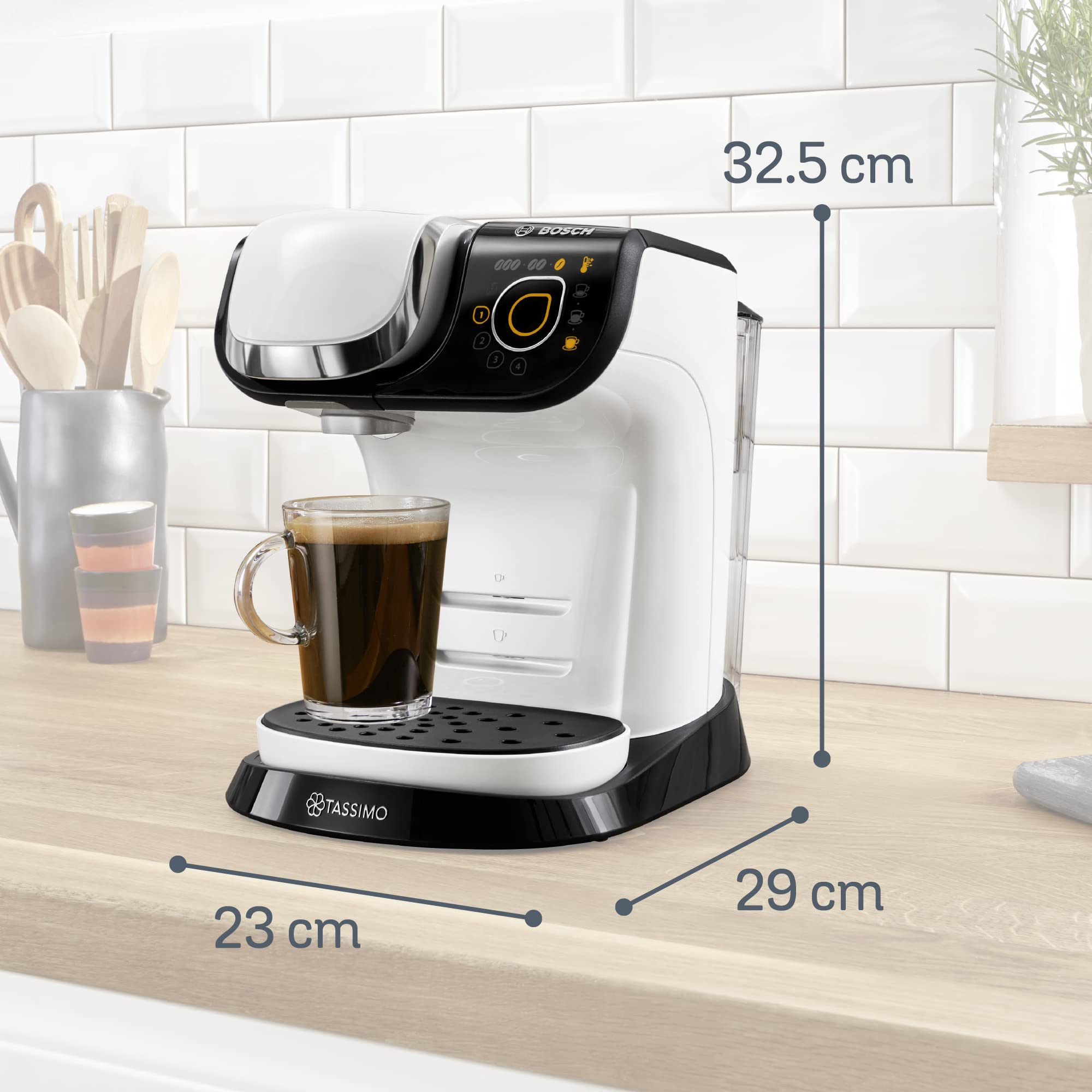Cafetière Tassimo My Way TAS6504 Blanc – OneTouch, +40 Boissons, Filtre Brita Maxtra+