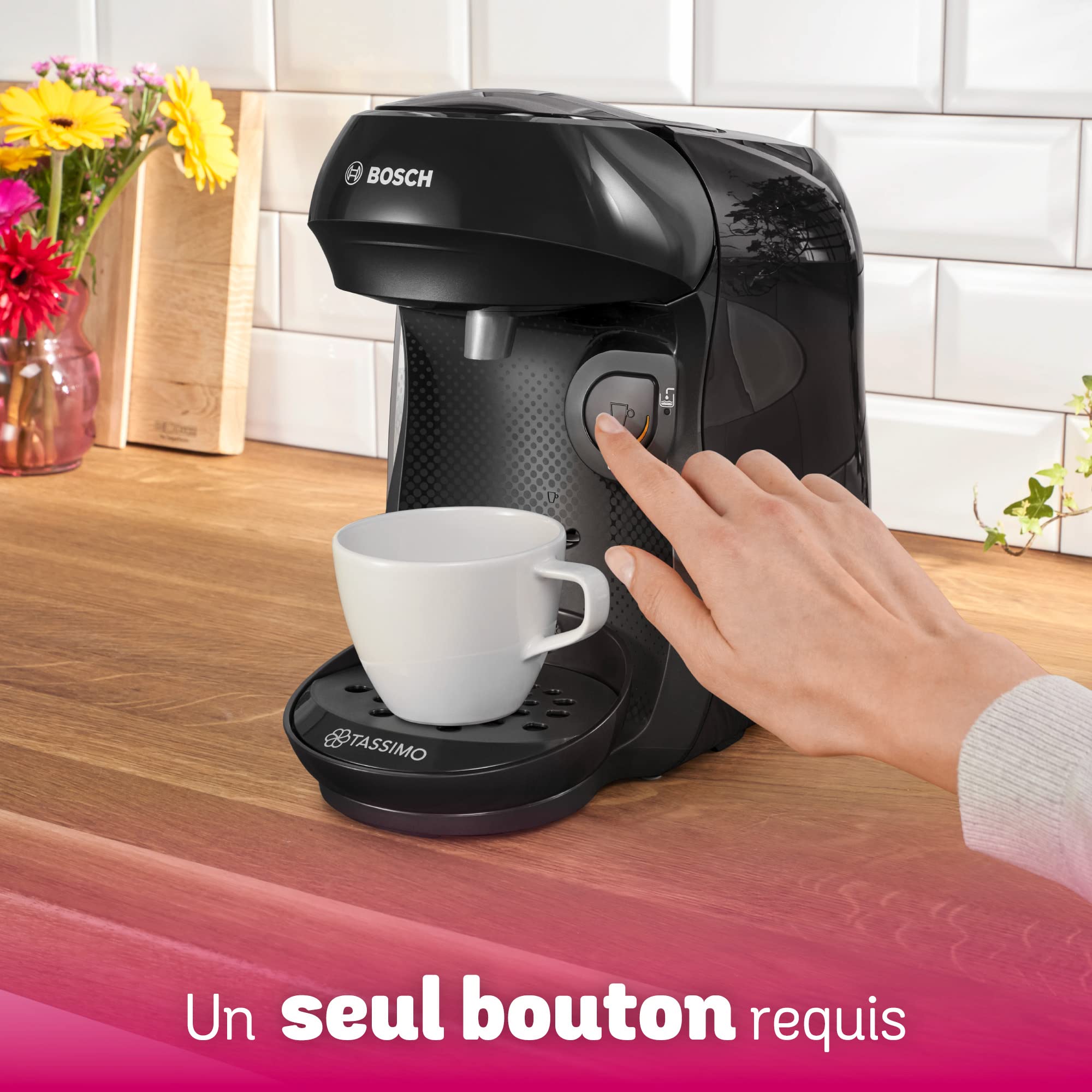 Cafetière Tassimo Happy TAS1002N Noir Intense – OneTouch, +40 Boissons, Compacte