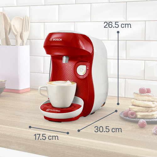 Cafetière Tassimo Happy TAS1006 Rouge & Blanc – OneTouch, +40 Boissons, Compacte