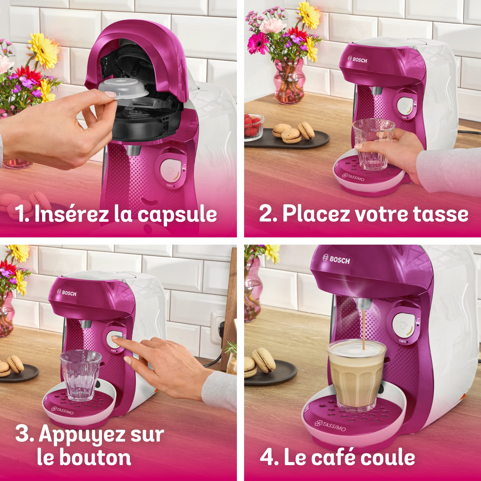 Cafetière Tassimo Happy TAS1001 Violet & Blanc – OneTouch, +40 Boissons, Compacte