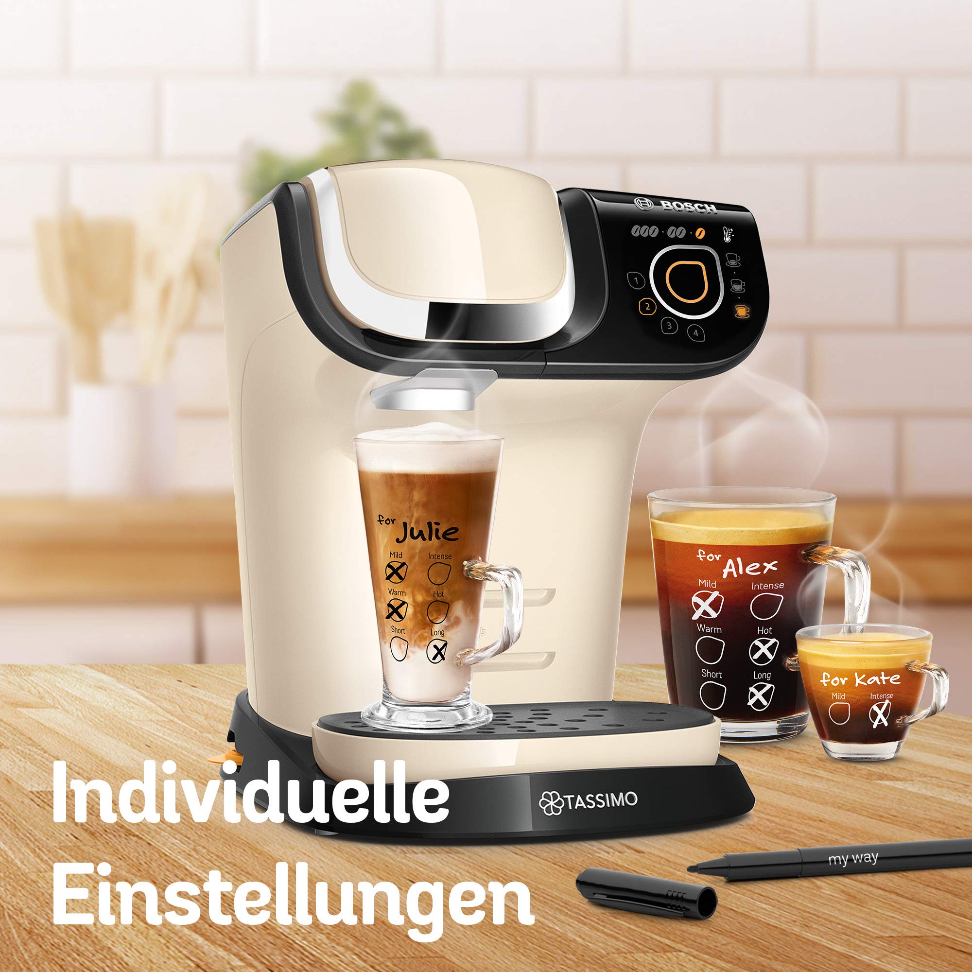 Cafetière Tassimo My Way 2 TAS6507 Crème – +70 Boissons, 1500 W, Filtre à Eau