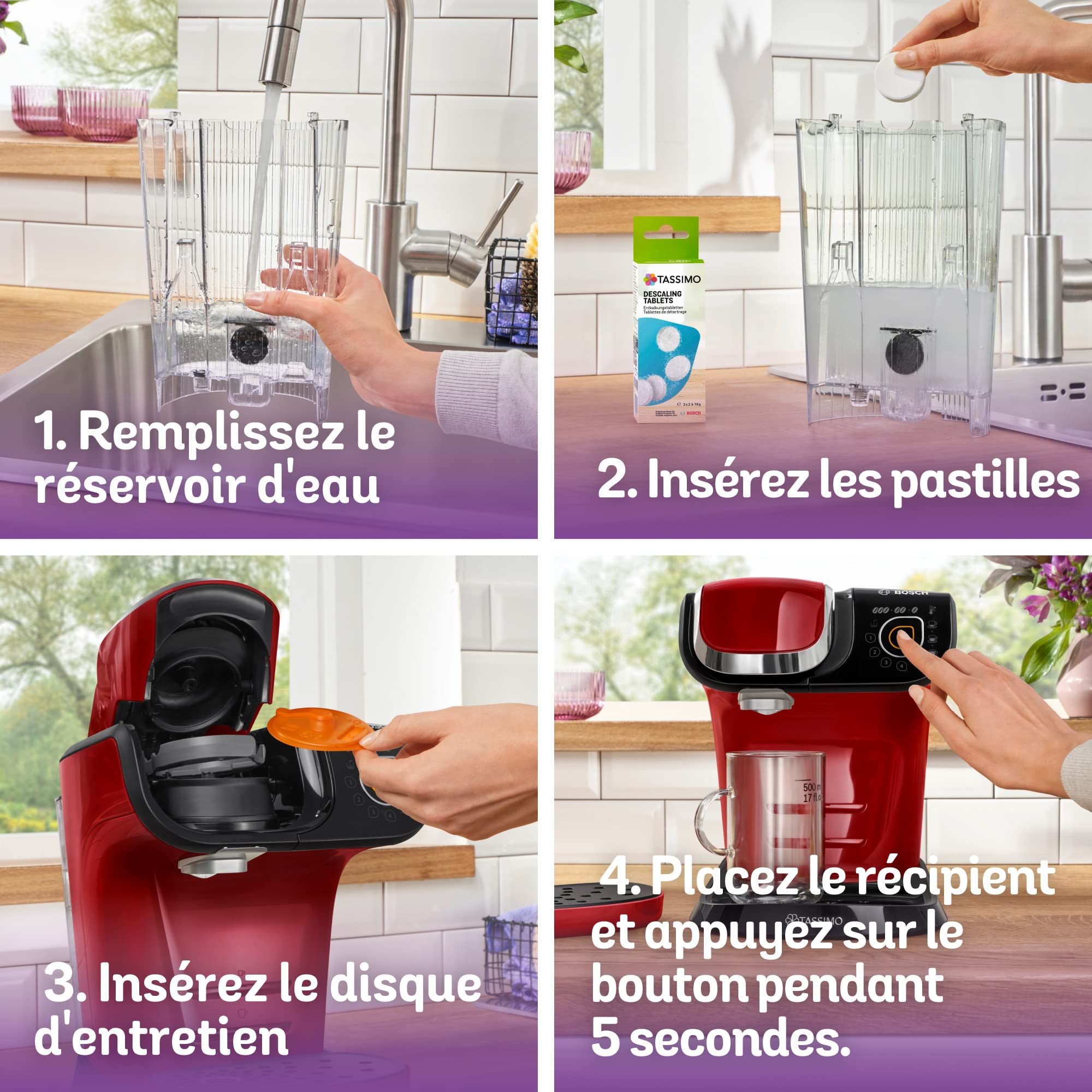 Cafetière Tassimo My Way TAS6503 Rouge – OneTouch, +40 Boissons, Filtre Brita Maxtra+