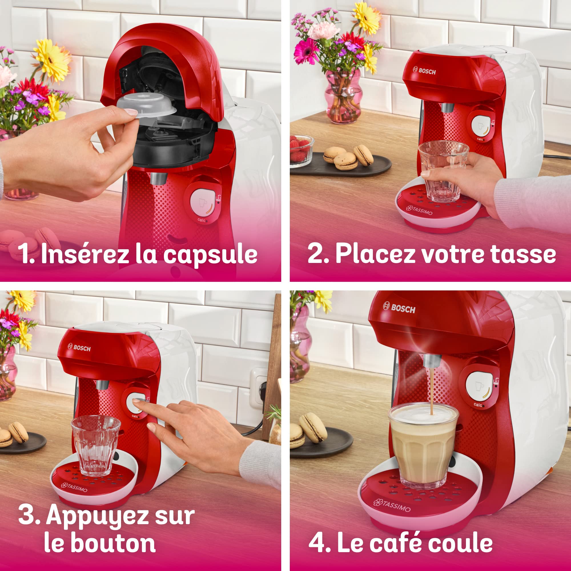 Cafetière Tassimo Happy TAS1006 Rouge & Blanc – OneTouch, +40 Boissons, Compacte